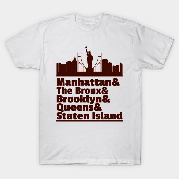 'Five Boroughs of New York City' New York City Gift T-Shirt by ourwackyhome